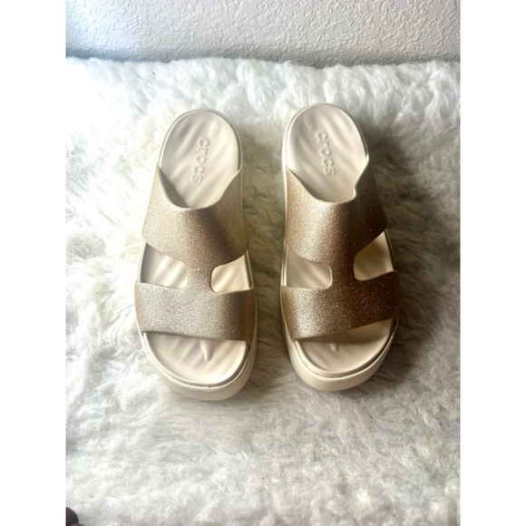 CROCS Getaway Platform Slide Sandals Gold Women Size 10 - Picture 1 of 6